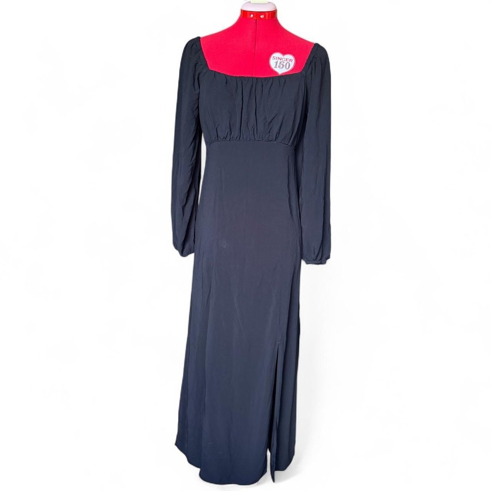 Old Navy black midi dress square neckline ruched bust Small milkmaid witchy